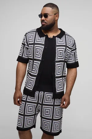 Boohoo Grande taille - Ensemble avec chemise en crochet et short homme - - 2XL