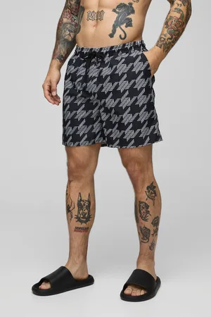 Boohoo Maillot de bain mi-long à imprimé pied-de-poule homme - - S