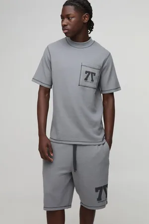 Boohoo Ensemble en tissu gaufré avec t-shirt et short homme - - S