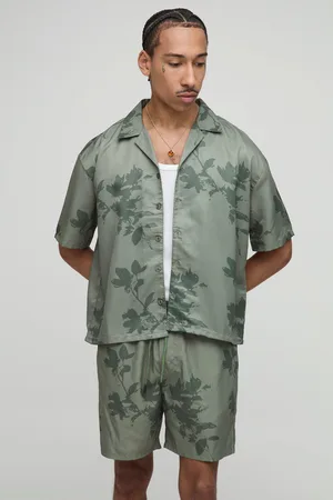 Boohoo Ensemble oversize imprimé en viscose avec chemise et short de bain homme - - S