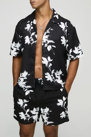 Boohoo Ensemble oversize imprimé en viscose avec chemise et short de bain homme - - S