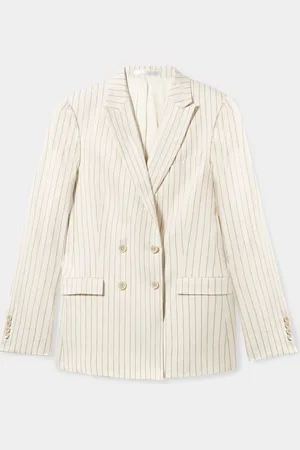 Brooks Brothers Blazer Double-Breasted à Rayures Fines en Mélange de Lin