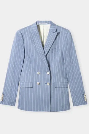 Brooks Brothers Blazer Double-Breasted à Rayures Fines en Mélange de Lin