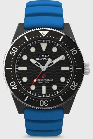 Timex Deep Water Reef 200 Composite Black Dial Blue Rubber Strap 43mm case men Watches