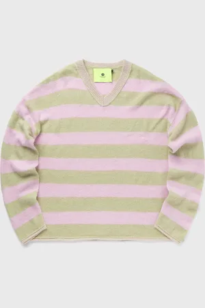 New Amsterdam STRAIGHT FIT V-NECK LIGHT GREEN/CRADLE PINK STRIPES FIT men Pullovers