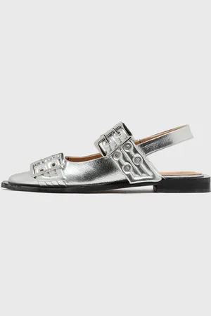 Ganni Feminine Buckle Ballerina Metallic women Casual Shoes|Sandals & Slides