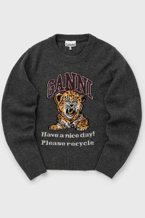 Ganni Graphic Wool Mix Tiger Crewneck women Pullovers