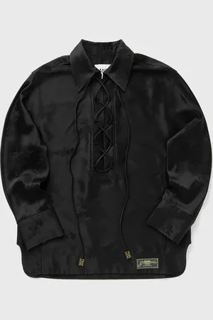 Ganni Fluid Satin Jacquard Tie String Raglan Shirt women Shirts & Blouses