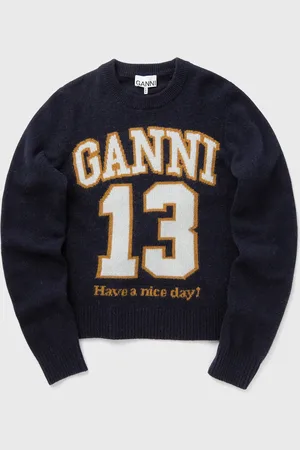 Ganni Graphic Wool Mix Baseball Crewneck women Pullovers