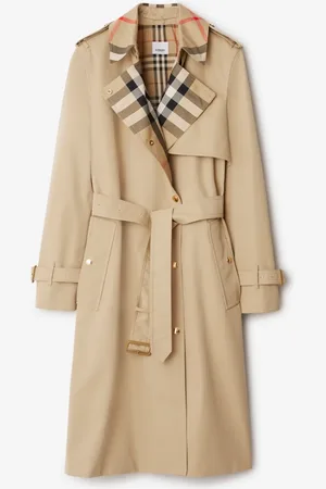 Burberry Trench long en gabardine à col Check, Size: 04