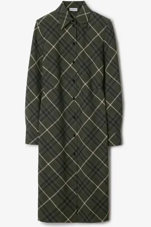 Burberry Robe chemise en laine mélangée Check, Size: 14