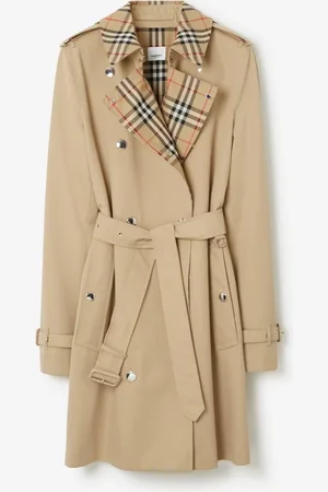 Burberry Trench court en gabardine à col Check, Size: 04