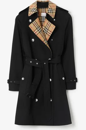 Burberry Trench court en gabardine à col Check, Size: 06
