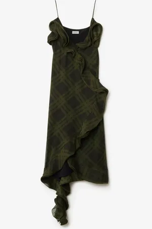 Burberry Robe portefeuille en soie Check, Size: 06