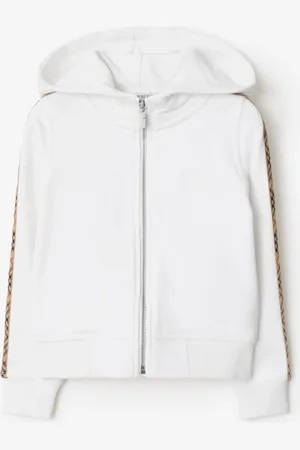 Burberry Hoodie zippé en coton avec Check, Size: 14Y