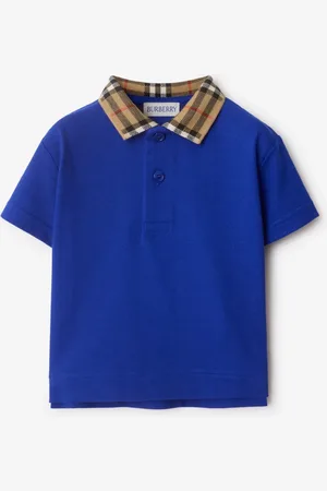 Burberry Polo à col Check en coton, Size: 6M