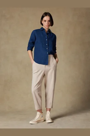 Café Coton Chemise albane en lin à effet denim indigo