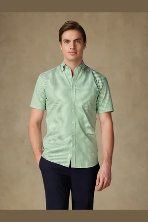Café Coton Chemise manches courtes barry à rayures vertes - col boutonné
