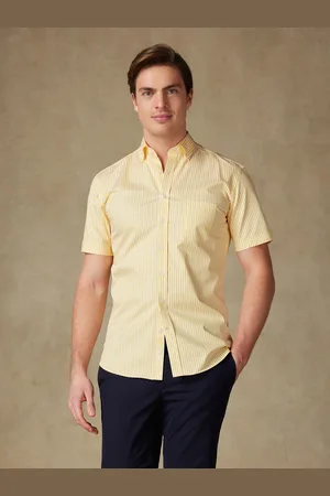 Café Coton Chemise manches courtes barry à rayures jaunes - col boutonné