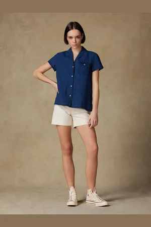 Café Coton Chemise salina en lin à effet denim indigo