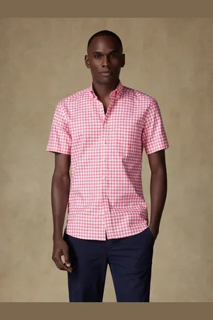 Café Coton Chemise manches courtes ash à carreaux fuchsia - col boutonné