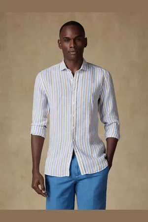 Café Coton Chemise robby en lin à rayures sable
