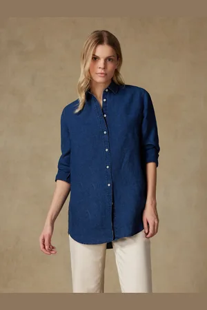 Café Coton Chemise justine en lin à effet denim indigo