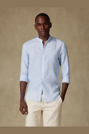 Café Coton Chemise col mao ted en lin à rayures