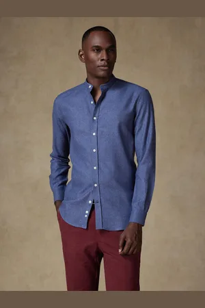 Café Coton Chemise garett en flanelle bleue - coton recyclé - col mao