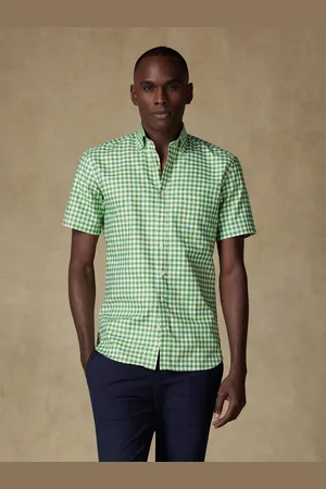 Café Coton Chemise manches courtes ash à carreaux verts - col boutonné