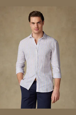Café Coton Chemise rick en lin à rayures sable