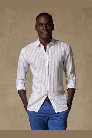 Café Coton Chemise ray en lin à rayures sable