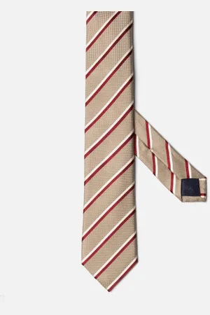 Café Coton Cravate slim bob en soie à rayures rouges
