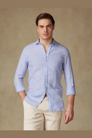 Café Coton Chemise theo en lin à rayures bleues