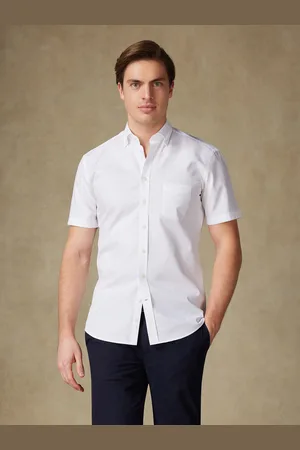 Café Coton Chemise manches courtes aiden texturée blanche - col boutonné