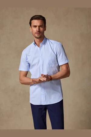 Café Coton Chemise manches courtes menthon à rayures bleues - col boutonn...