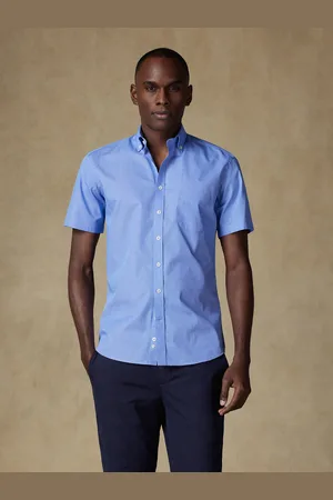 Café Coton Chemise manches courtes daria en popeline bleue - col boutonné