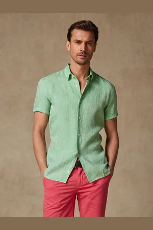 Café Coton Chemise cody en lin verte - manches courtes