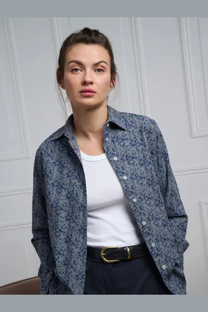 Café Coton Chemise albane en flanelle grise à motifs imprimés