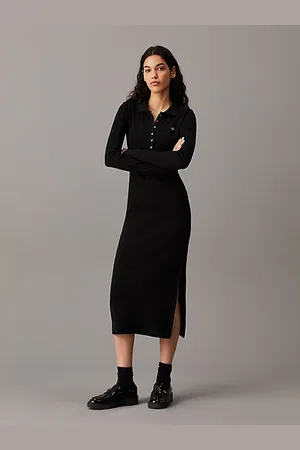Calvin Klein Robe-polo longue en coton côtelé