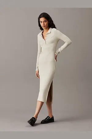 Calvin Klein Robe-polo longue en coton côtelé