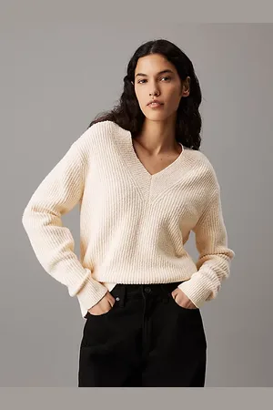 Calvin Klein Pull bouclé côtelé à col en V
