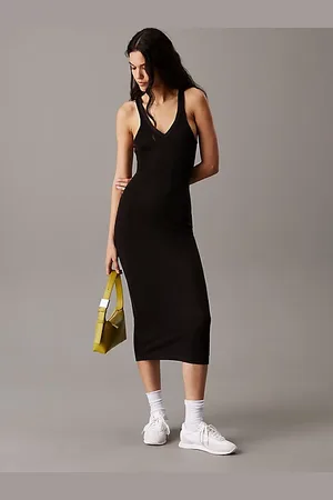 Calvin Klein Robe longueur midi en maille douce à col en V