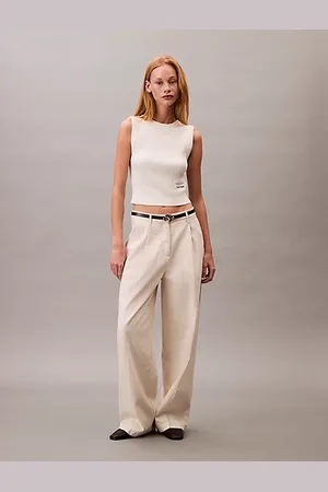 Calvin Klein Veste sans manches côtelée et douce à col rond