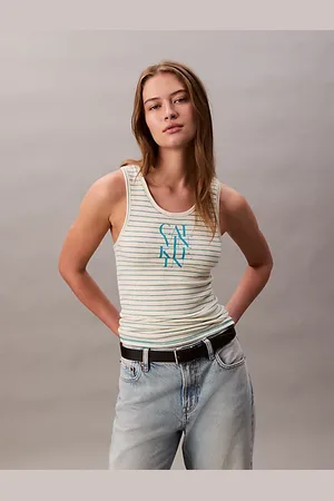 Calvin Klein Débardeur rayé et côtelé avec logo graphique