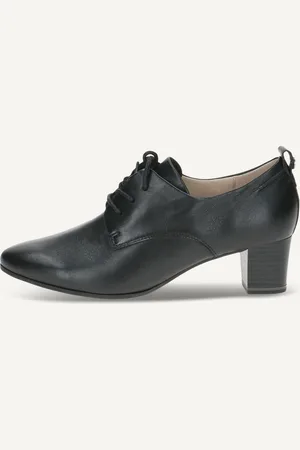 Caprice Derbie noiren Cuir avec Talon bloc