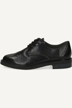 Caprice Derbie noiren Cuir avec Talon bloc