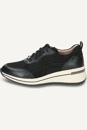 Caprice Basket noiren Mélange de matériaux de cuir et textile avec Talon compensé
