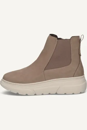 Caprice Bottine Chelsea beigeen Mélange de matériaux de cuir et textile avec Talon compensé