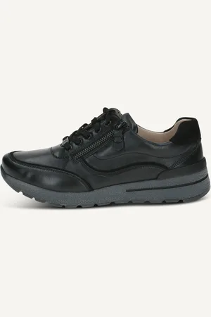 Caprice Basket noiren Cuir avec Talon compensé
